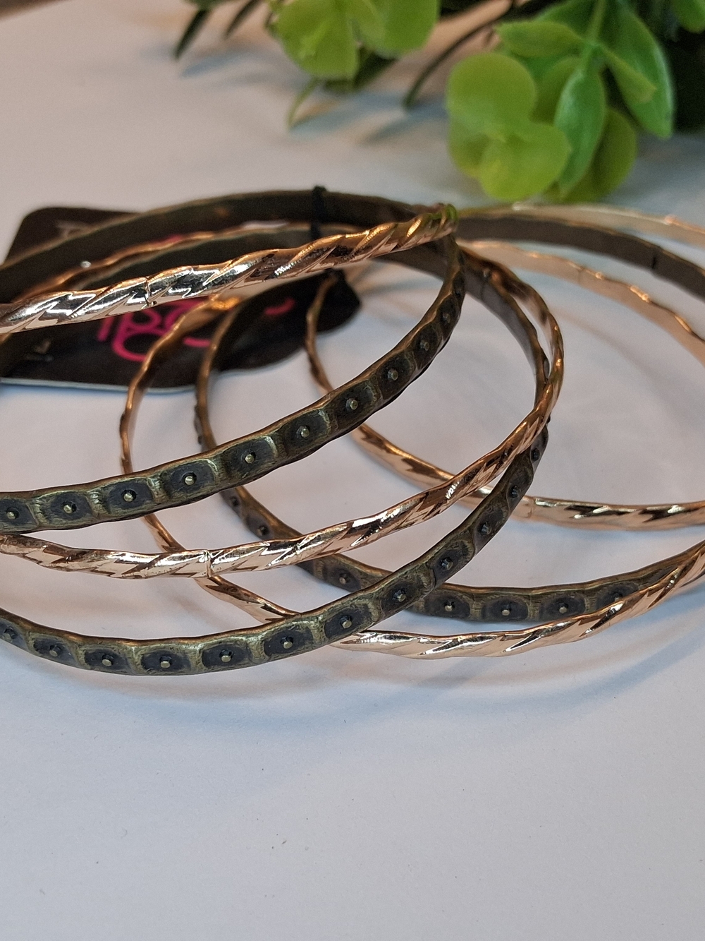 Gold And Antique Brass Mixed Metal Bangle Bracelet Set